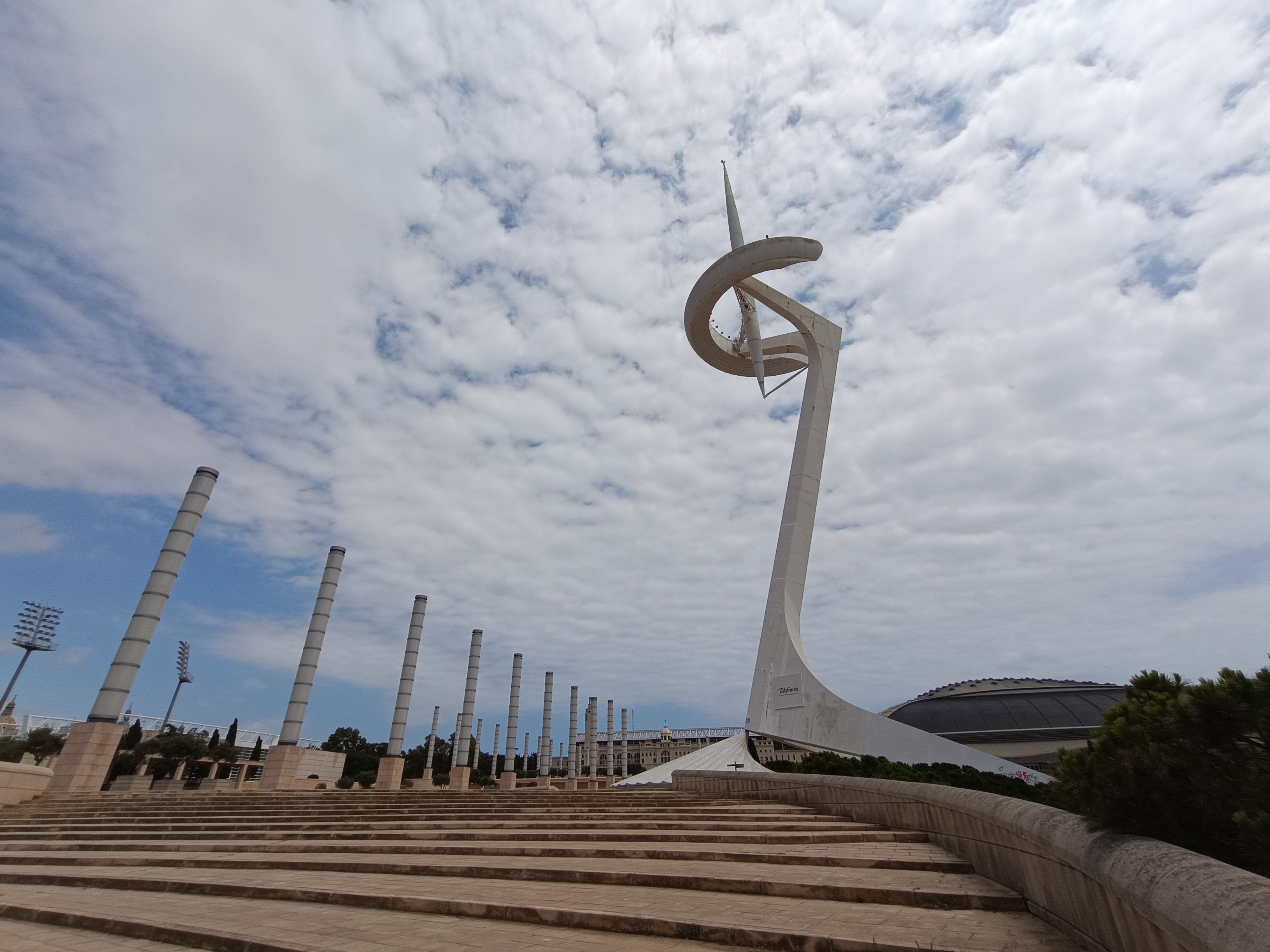 Sculptural white Olympics tower in Montjuic